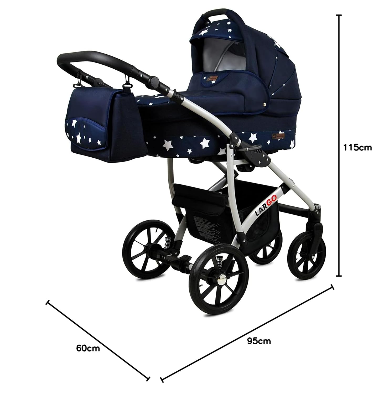 BabyLux Largo 2-in-1 Baby Kinderwagen Tief und Kinderwagen mit Zubehör Verstellbar und faltbar Aluminiumkonstruktion Wasserdicht Nicht abnehmbare Räder Brown Cream White Frame