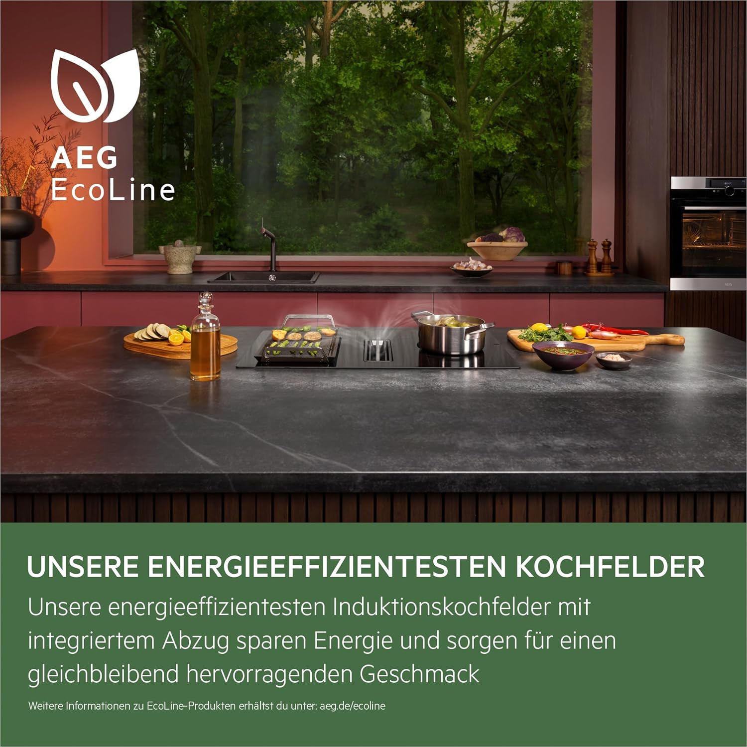 AEG piano cottura a induzione autonomo 80cm con cappa integrata / Prodotto in Germania / 4 zone cottura Flexi con funzione Bridge (combinazione di 2 zone) / Funzione automatica della cappa / Filtro a carbone attivo / COLI84COXB