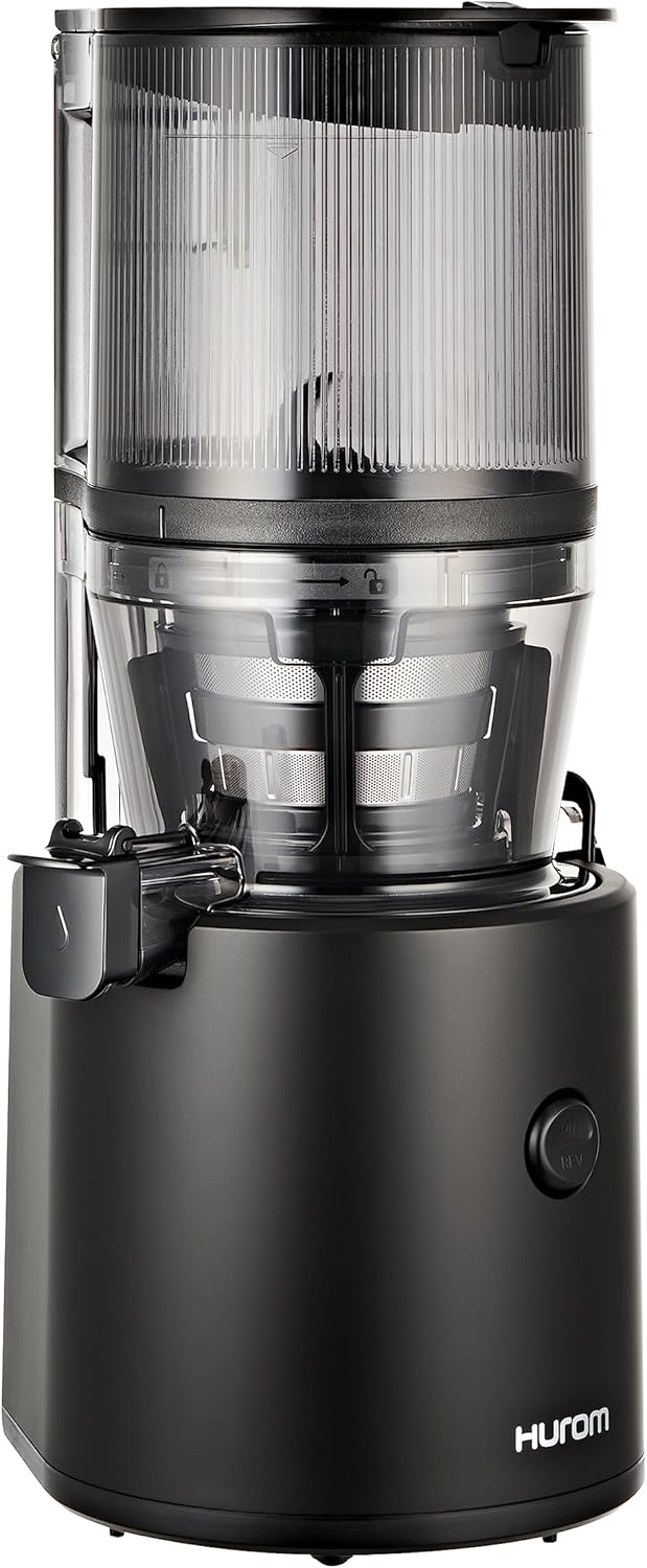 HUROM | Estrattore di succo per frutta e verdura | Slow Juicer | H320N | Spremiagrumi elettrico a freddo | Motore silenzioso | Facile da pulire | Con caraffa grande e filtro a setaccio da 2L | 200 Watt | Senza BPA | Nero