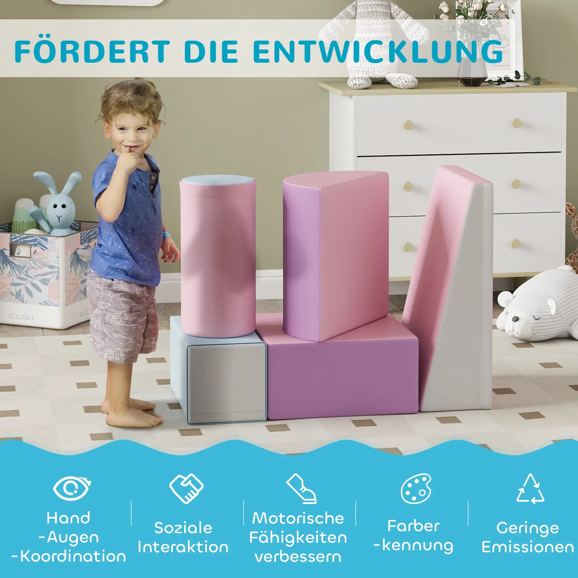 HOMCOM Set 5 Blocchi Morbidi – Giocattolo da Costruzione per Bambini Piccoli