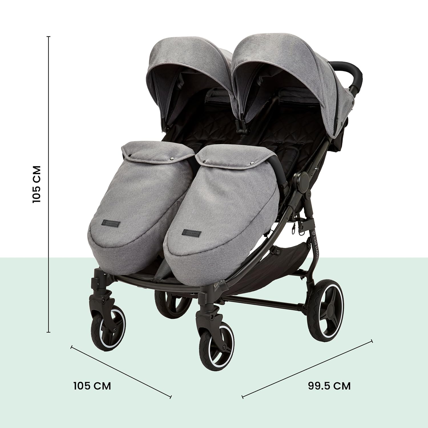 Passeggino gemellare Venus Max - adatto dalla nascita fino a 15 kg (circa 3 anni), passeggino compatto, leggero, pieghevole, inclusi parapioggia e coprigambe (Biscotto)