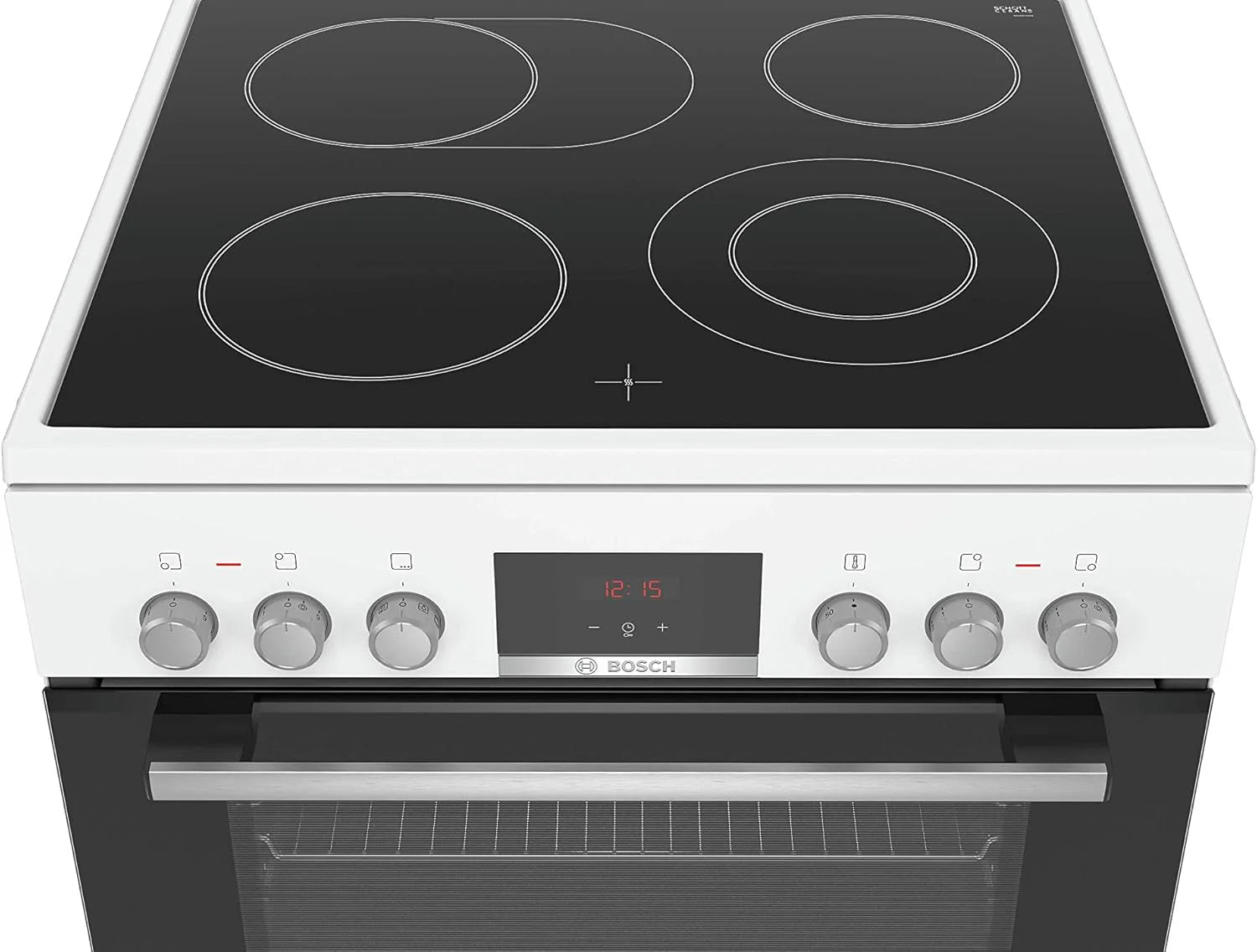 Bosch HKR39C250 Serie 4 Cucina Elettrica Indipendente, 60 cm di larghezza, Pulizia EcoClean Direct, Cottura a Ventilazione 3D su 3 livelli, Controllo con Display LED, Zona di cottura espandibile per pentole grandi