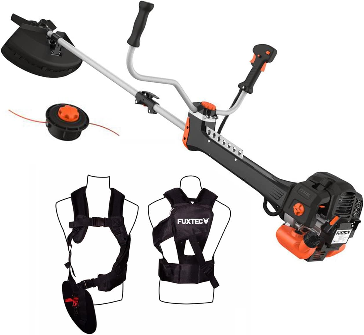 FUXTEC Profi Benzin Motorsense FX-PS162 – Profisense mit 62ccm, Faden und Komfort-Tragegurt – Rasentrimmer mit Antivibrationssystem – 2-Takt Freischneider Fadenspule