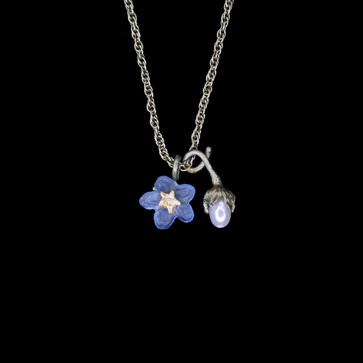 Vergissmeinnicht Kette mit Anhnger - Blume und Perle