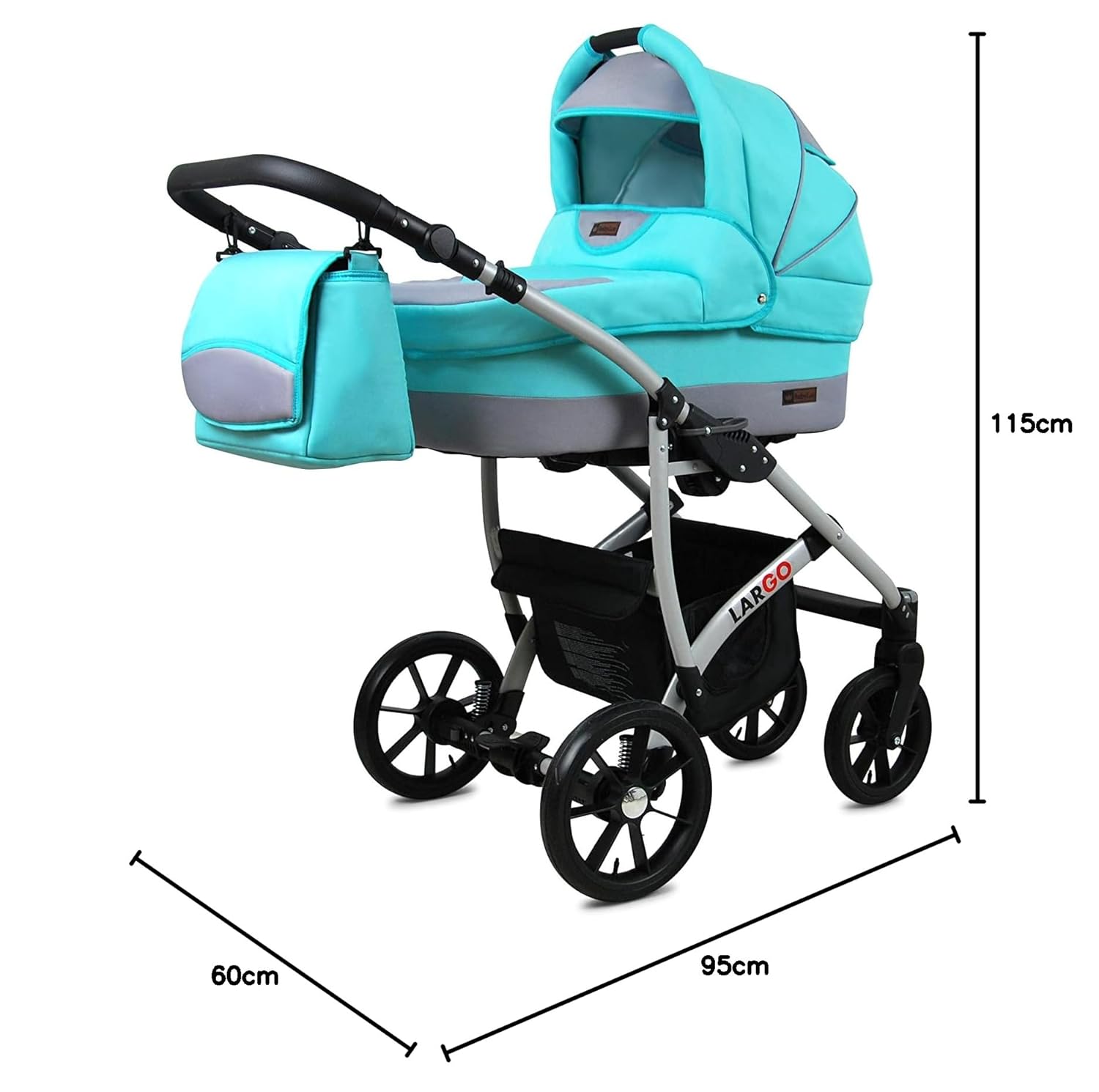 BabyLux Largo 2-in-1 Baby Kinderwagen Tief und Kinderwagen mit Zubehör Verstellbar und faltbar Aluminiumkonstruktion Wasserdicht Nicht abnehmbare Räder Brown Cream White Frame