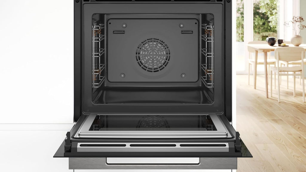 Bosch HMG7361B1, Serie 8 Forno da incasso intelligente con funzione microonde, 60 x 60 cm, Made in Germany, Nero, Air Fry, Anello di controllo digitale, Display touch, Programmi automatici, Supporto per la pulizia