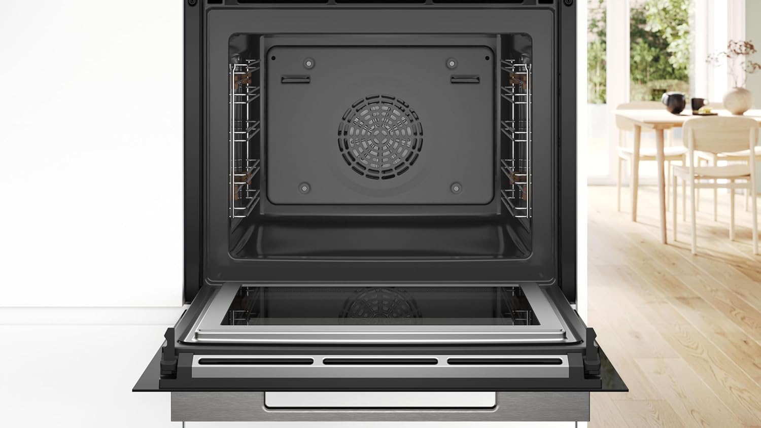 Bosch HMG7361B1, Serie 8 Forno da incasso intelligente con funzione microonde, 60 x 60 cm, Made in Germany, Nero, Air Fry, Anello di controllo digitale, Display touch, Programmi automatici, Supporto per la pulizia