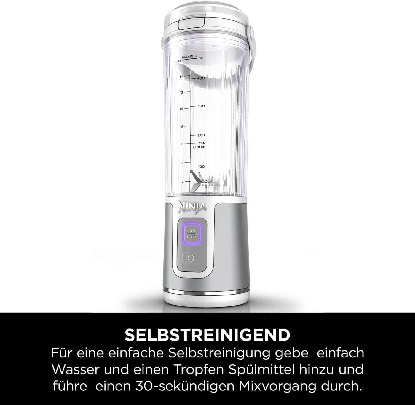 Ninja Blast Frullatore Portatile / Frullatore a Immersione / Frullatore per Smoothie, Tazza da 530 ml, Coperchio a Prova di Perdite, Mini Frullatore Potente, Senza Fili e Ricaricabile, Trita Ghiaccio e Frutta, Nero, BC151EUBK