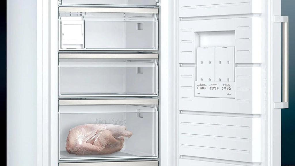 Siemens GS54NAWCV iQ500 Congelatore, 176 x 70 cm, 327 L, noFrost mai più sbrinamento, bigBox spazio per alimenti grandi, varioZone ripiani in vetro e cassetti flessibili, Bianco