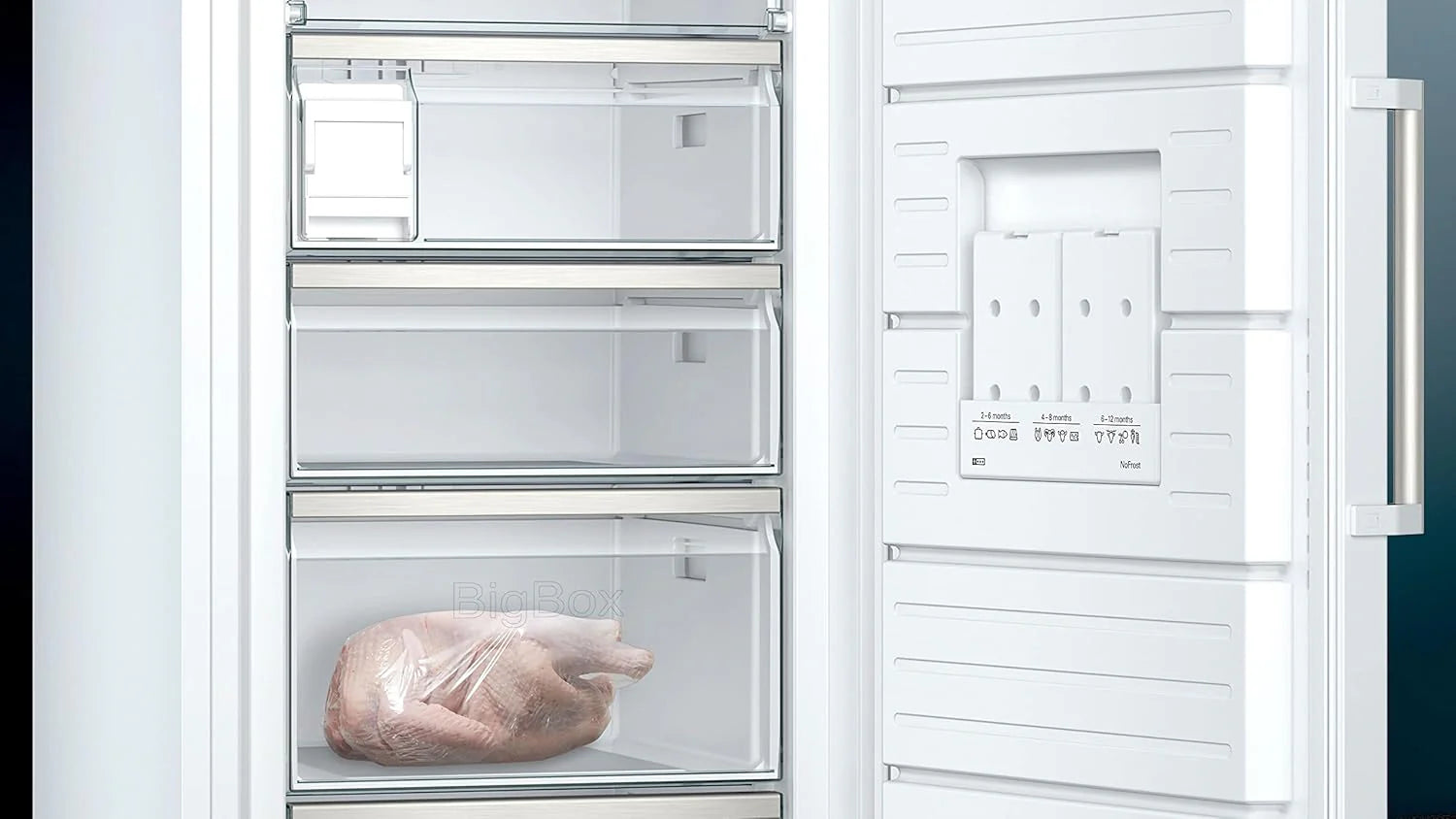 Siemens GS54NAWCV iQ500 Congelatore, 176 x 70 cm, 327 L, noFrost mai più sbrinamento, bigBox spazio per alimenti grandi, varioZone ripiani in vetro e cassetti flessibili, Bianco