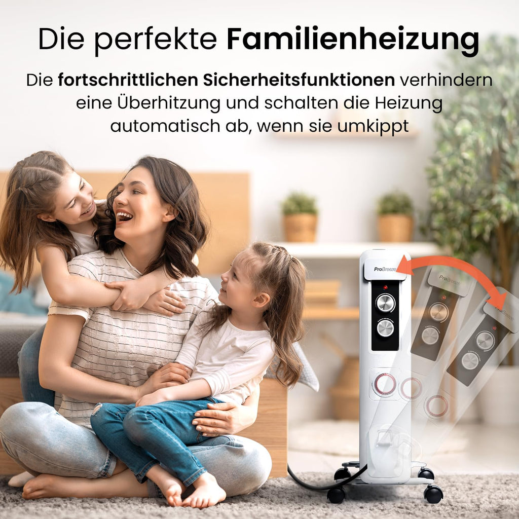 Pro Breeze Radiatore a Olio 2500W con 11 Elementi Riscaldanti, Stufetta Elettrica, Timer 24h, Termosifone Elettrico a Basso Consumo, 3 Livelli di Potenza, Termostato Regolabile e Funzione di Spegnimento di Sicurezza