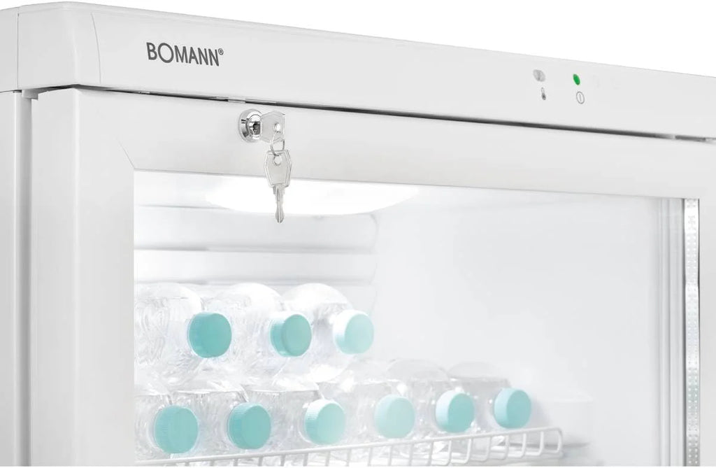 Bomann Frigorifero con porta a vetro | Frigorifero per bevande con serratura | 6 ripiani regolabili in altezza | 30 kg per ripiano | 347 litri | Frigorifero grande | Frigorifero per bottiglie con luce LED | KSG 7351 nero