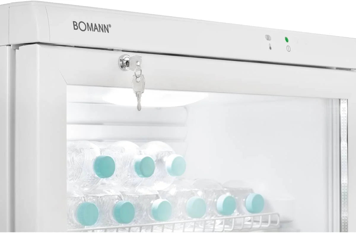 Bomann Frigorifero con porta a vetro | Frigorifero per bevande con serratura | 6 ripiani regolabili in altezza | 30 kg per ripiano | 347 litri | Frigorifero grande | Frigorifero per bottiglie con luce LED | KSG 7351 nero