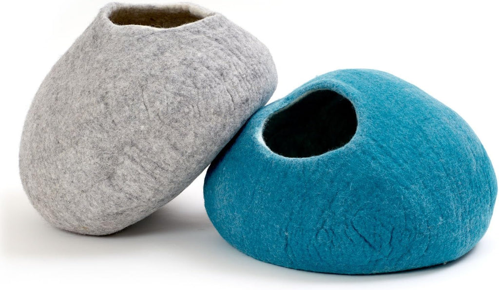 ecocasa Cuccia Casetta per Gatti Cuscino per Gatti XL – anche per Gatti Grandi – Esterno Robusto e Interno Morbidissimo – Fatto a Mano in Lana Neozelandese – Blu Oceano