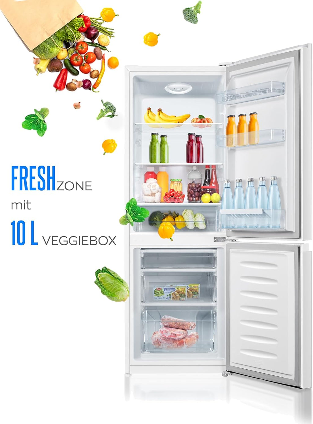 HEINRICHS Frigorifero-congelatore 175 litri, Volume frigorifero 122 litri, Scomparto congelatore 53 litri, Illuminazione interna a LED, Porta frigorifero reversibile, Silenzioso 39 dB, Grandi cassetti congelatore, 7 livelli di temperatura, Inox