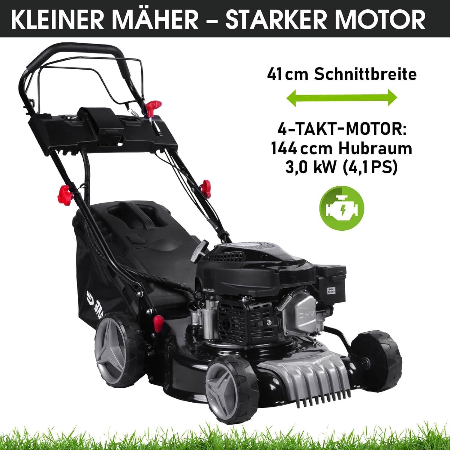 BRAST Tosaerba a Benzina con Trazione | 3,0kW (4,1PS) | Avviamento Elettrico | 41cm Larghezza di Taglio | Vari Modelli | TÜV | Motore 4 Tempi OHV | Altezza di Taglio 25-75mm | Cesto Raccolta 40L | Scocca in Acciaio | 16145 Estart