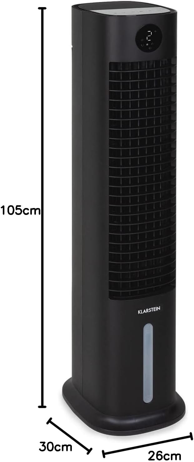 Klarstein Raffreddatore d'aria con Raffreddamento ad acqua, Raffrescatore Evaporativo 5 in 1, Umidificatore, Ventilatore e Purificatore d'aria, Raffreddatore d'aria Portatile con Controllo App, 80W, Flusso d'aria 462m³/h, Bianco