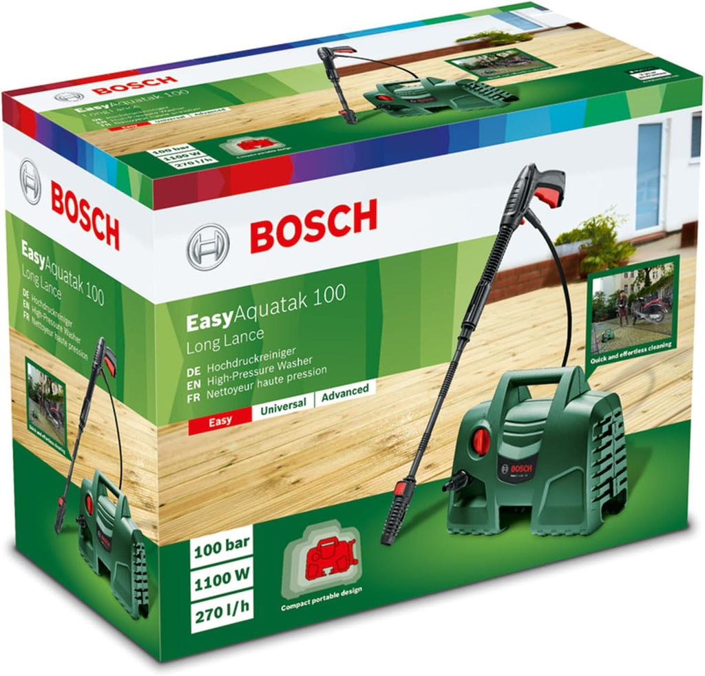 Bosch Idropulitrice EasyAquatak 100 Lancia Lunga (1100 W, tubo da 5 m, portata max: 270 l/h, ugello a ventaglio regolabile, in scatola di cartone)