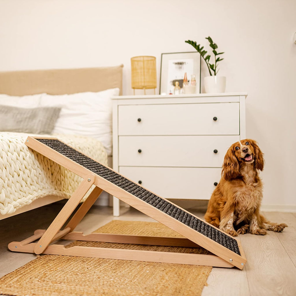 Holtaz Rampa per Cani Rampa per Gatti Scaletta per Cani per Letto o Divano Pieghevole in Legno Petwalk Scala per Cani Rampa di Carico per Animali Domestici con Inserto Antiscivolo Naturale