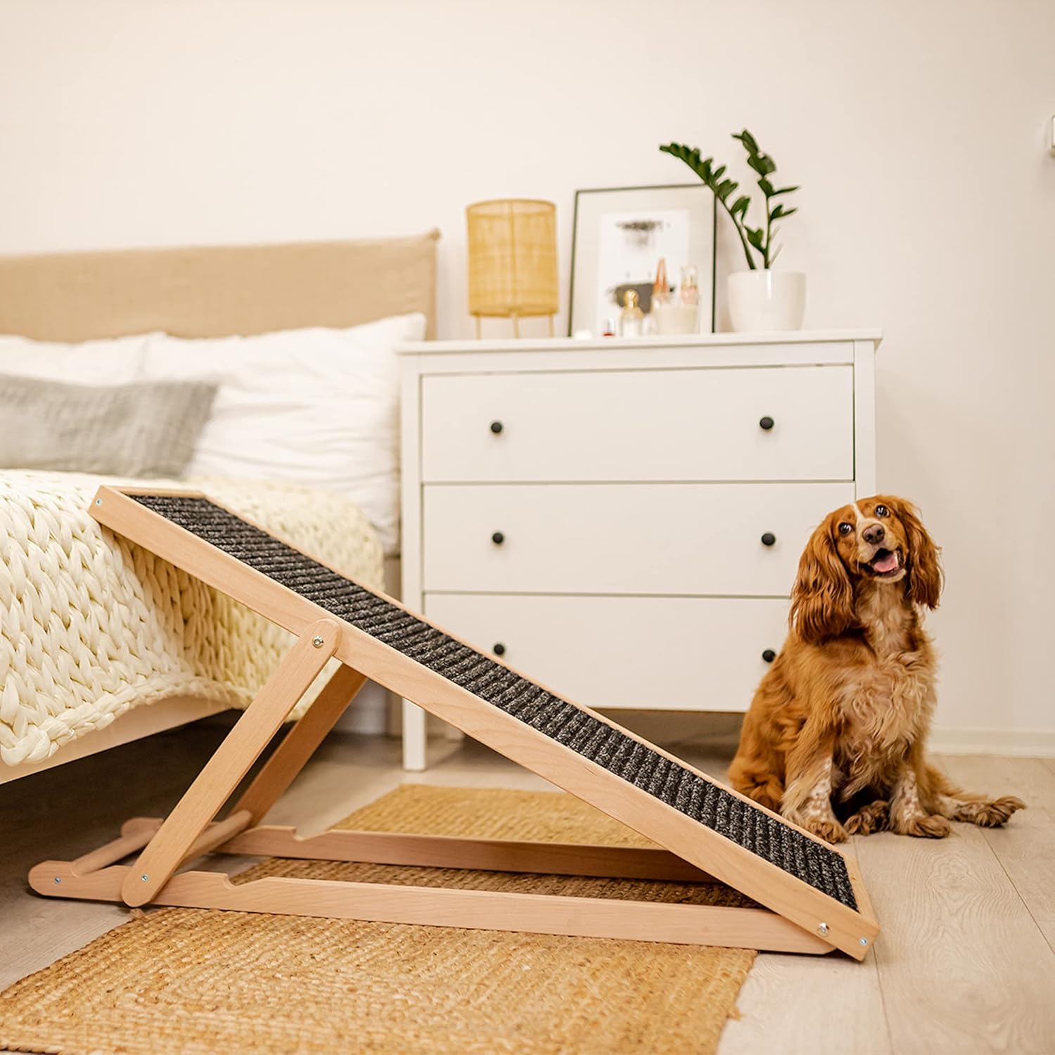 Holtaz Rampa per Cani Rampa per Gatti Scaletta per Cani per Letto o Divano Pieghevole in Legno Petwalk Scala per Cani Rampa di Carico per Animali Domestici con Inserto Antiscivolo Naturale
