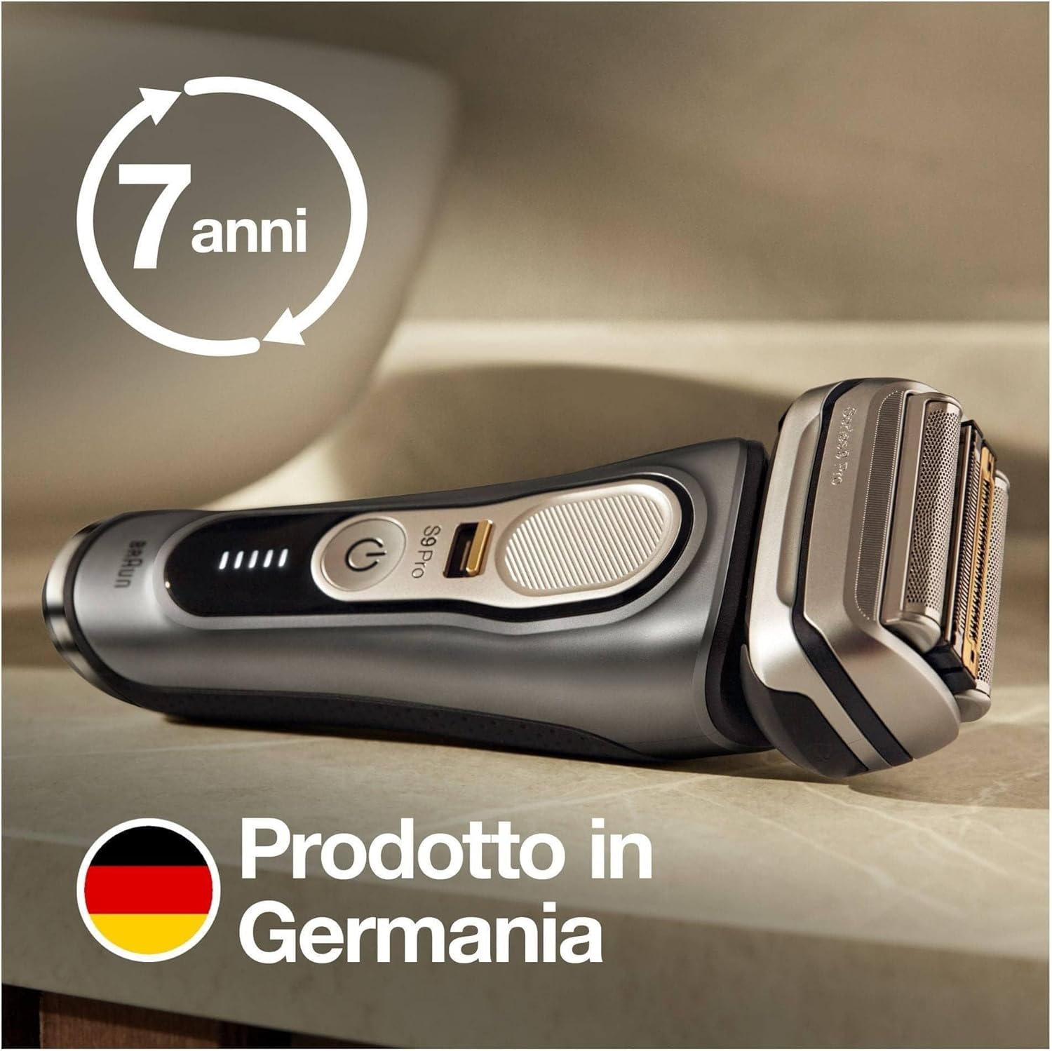 Braun Series 9 Pro Rasoio Elettrico da Uomo, Testato da Stiftung Warentest, con Testina Radente 4+1, Stazione di Ricarica, Regolabarba e 60 Minuti di Autonomia, 9465cc, Metallo Nobile