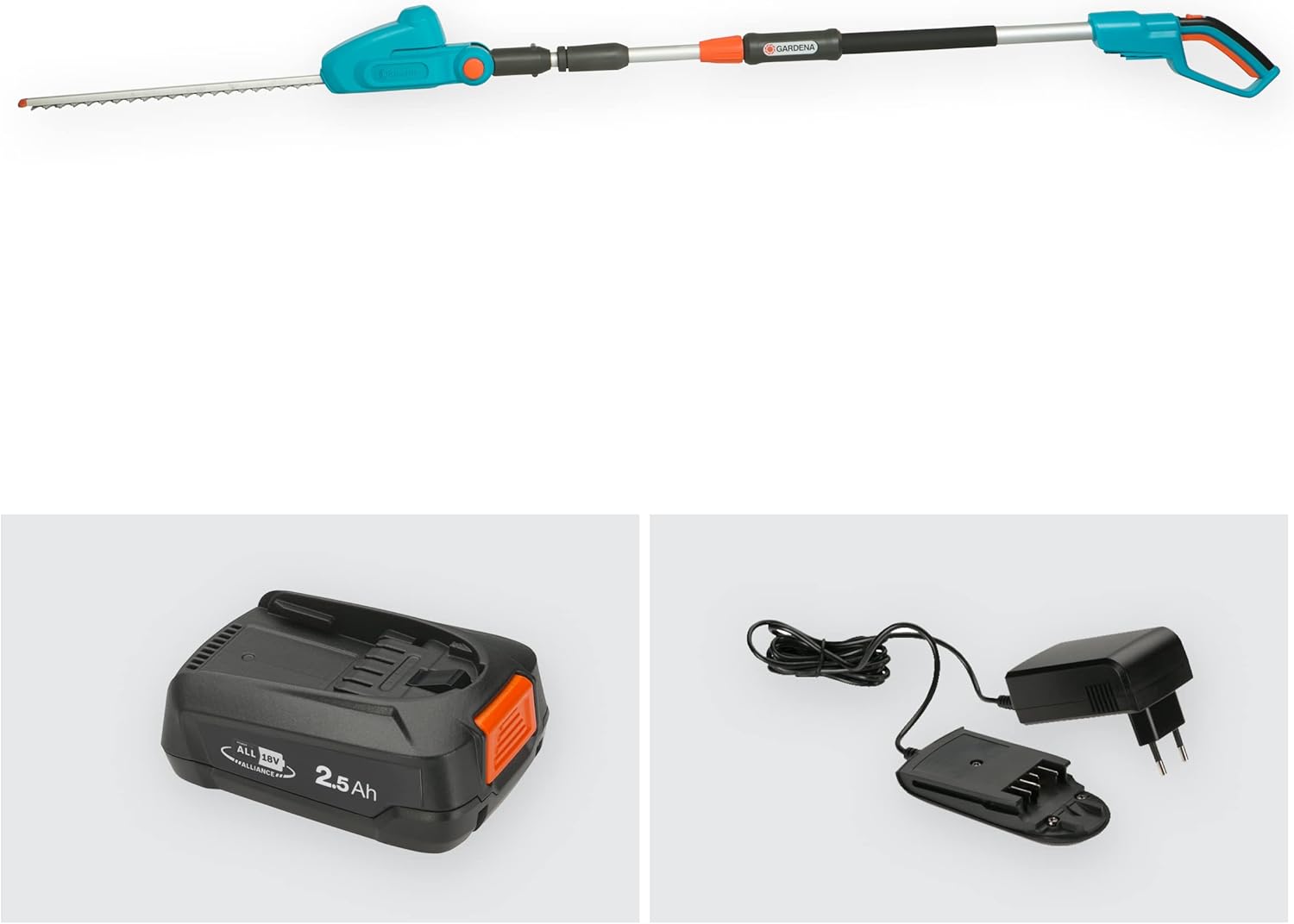 Gardena Tagliasiepi Telescopico a Batteria THS 42/18V P4A Set Pronto all'Uso: Tagliasiepi fino a 3 m di portata, lama da 42 cm, testa orientabile, incl. batteria 18V P4A (14732-20)