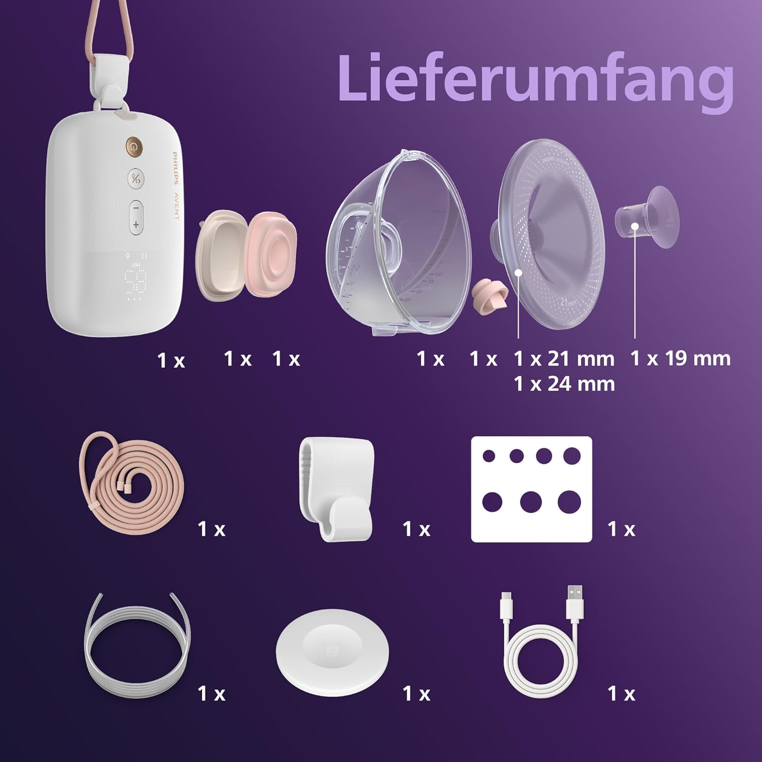 Philips Avent Set di base per tiralatte a mani libere, motore di livello ospedaliero, riproduce il ritmo di suzione del bambino, fino a 85 cicli al minuto, modello SCD553/11