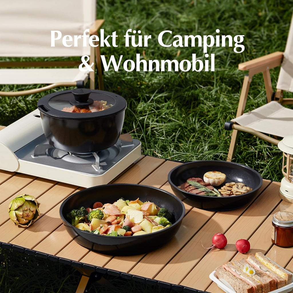 Redchef Topfsets Pfannenset 16-Teilig Antihaft-Keramik-Kochgeschirr-Set mit Abnehmbaren Griffen, Pfanne 20/26cm, Tiefe Bratpfanne 26cm, Topf 18/20cm, Stapelbar Topfset Für alle Herdarten, Ofenfest