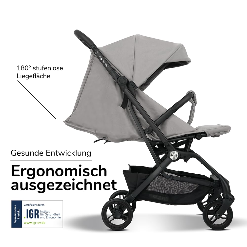 my junior® Buggy PICO³ | bis 22kg | Einhand AutoFold-Klappmechanismus | Ergonomische Liegeposition nach IGR e.V. | großes Sonnenverdeck UV50+ | Handgepäckmaß | 2 Belüftungsfenster Hazel - Black