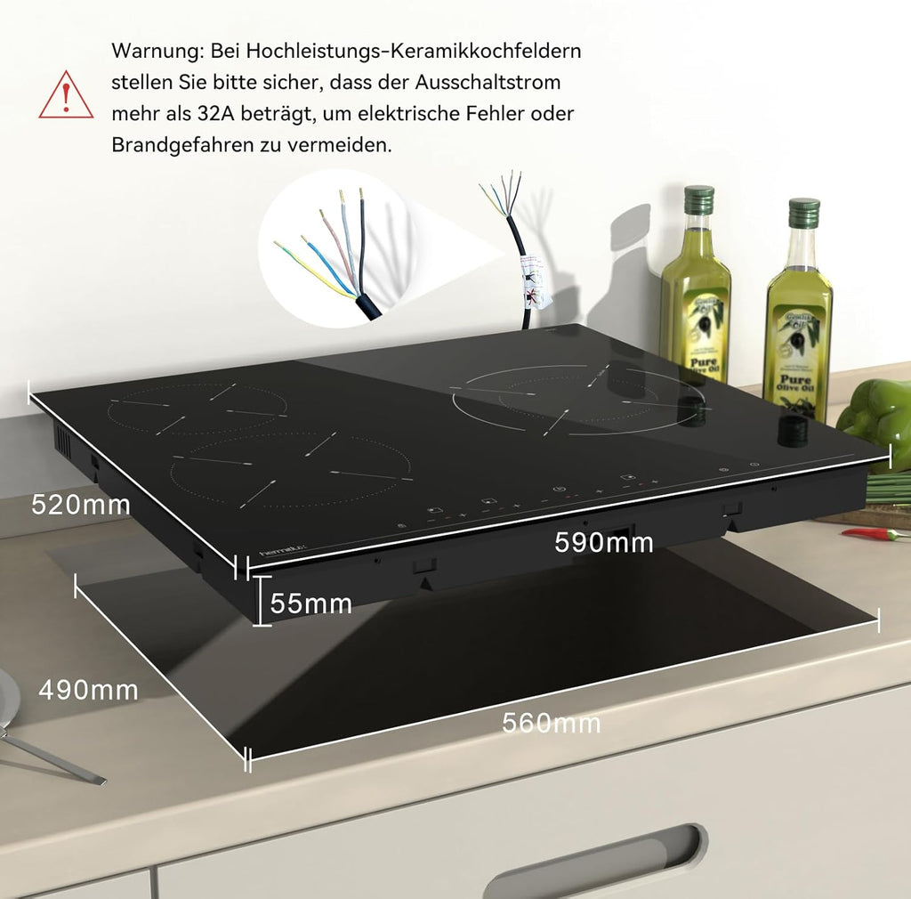 Hermitlux Domino Glaskeramikkochfeld,Eingebaut 29 cm schwarz Glaskeramik elektrisches Kochfeld,9 Leistungsstufen,Sensor-Touch-Steuerung, Kindersicherung, 1-99 Minuten-Timer,Geeignet für Alle Tpfe