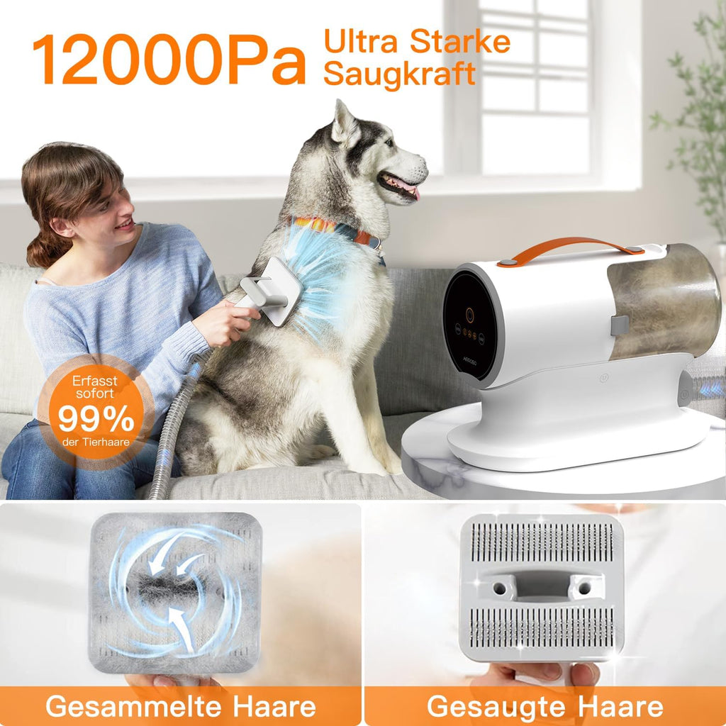 AIRROBO PG100 Hundeschermaschine mit Staubsauger, Profi Haustierpflegeset mit 12000 Pa Saugkraft, leise Schermaschine für Hunde Katzen, Tierhaarentferner mit 5 Pflegewerkzeugen, 2L Staubbehlter