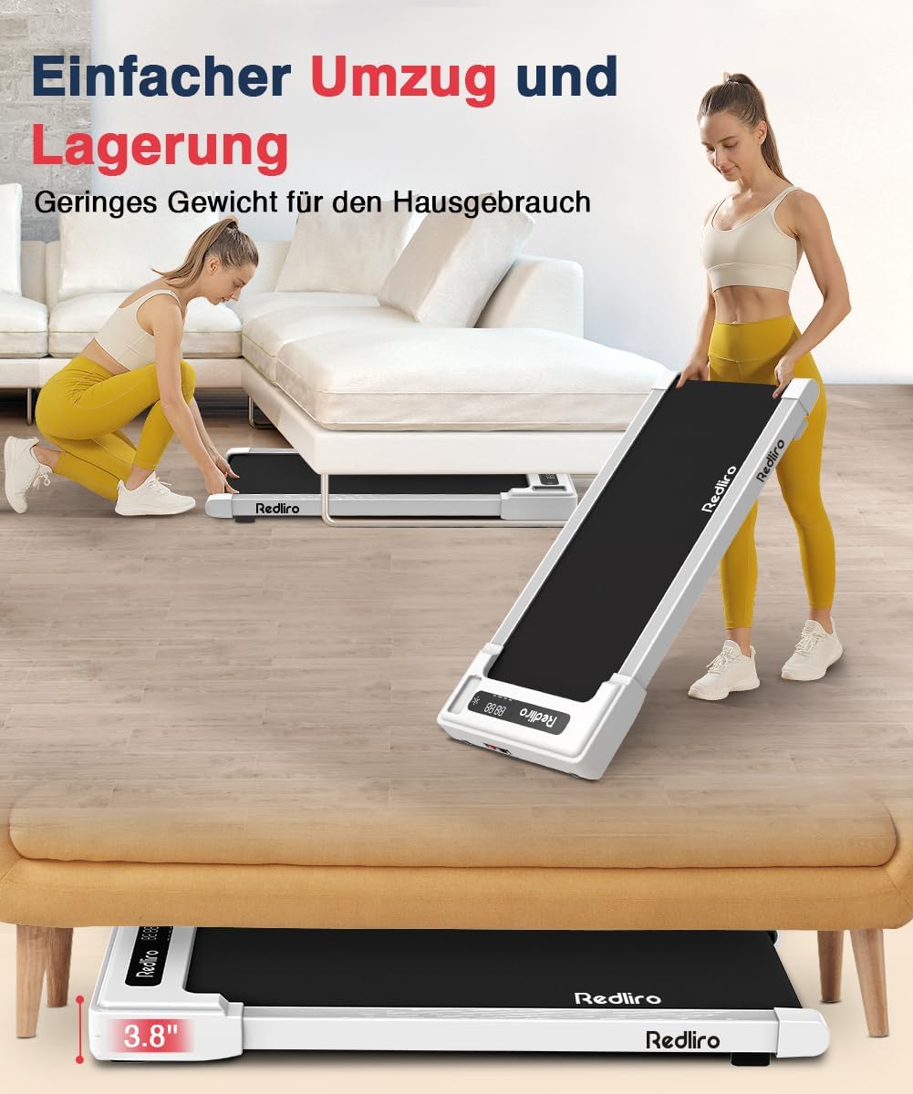 Redliro Tapis Roulant, Tapis Roulant per Casa con Telecomando e Display a LED, Tapis Roulant Compatto e Silenzioso Sottoscrivania per Casa/Ufficio 1-6km/h