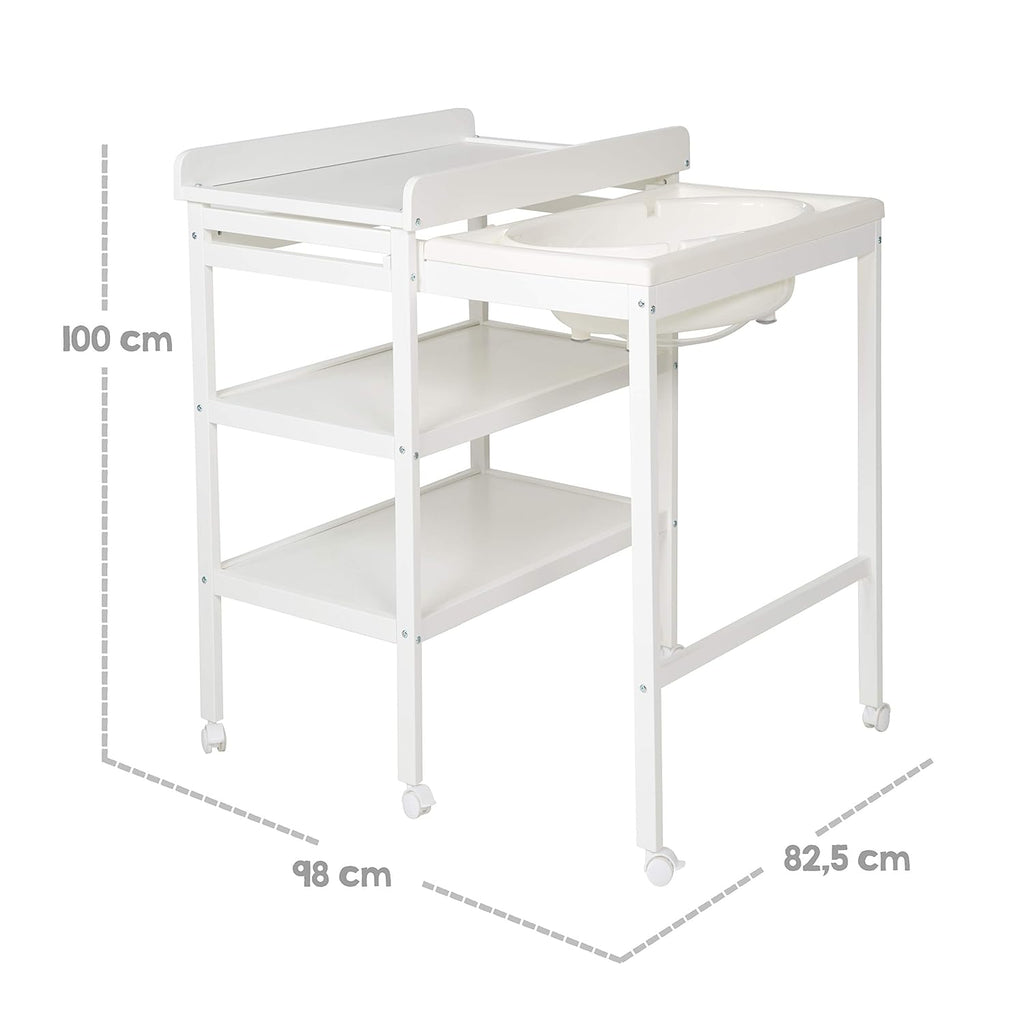 roba Fasciatoio da Bagno Combinato + Materassino Fasciatoio Style grigio - Fasciatoio Mobile Combinato con Vasca Integrata - con piano fasciatoio estraibile - Legno bianco