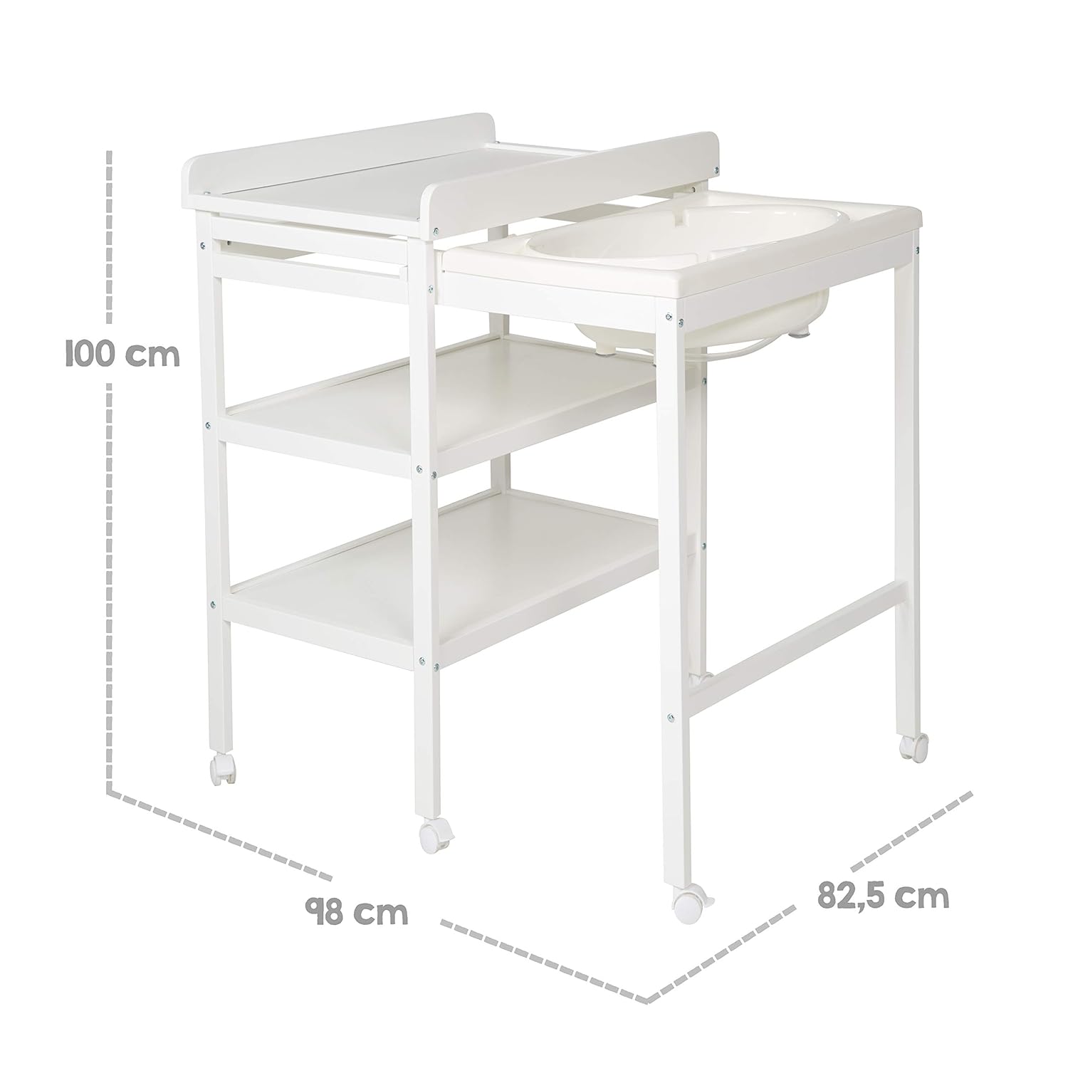 roba Fasciatoio da Bagno Combinato + Materassino Fasciatoio Style grigio - Fasciatoio Mobile Combinato con Vasca Integrata - con piano fasciatoio estraibile - Legno bianco