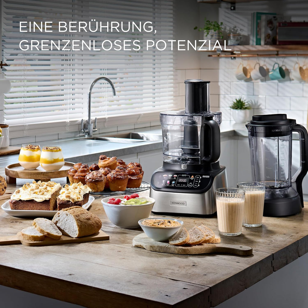Kenwood MultiPro OneTouch FDM73.480SS – 2-in-1 Kompakt-Küchenmaschine & Mixer, 6 Zubehörteile, 6 Automatikprogramme, Variable Geschwindigkeit & Pulse-Funktion, Integrierte Waage, 1000 W, Silber