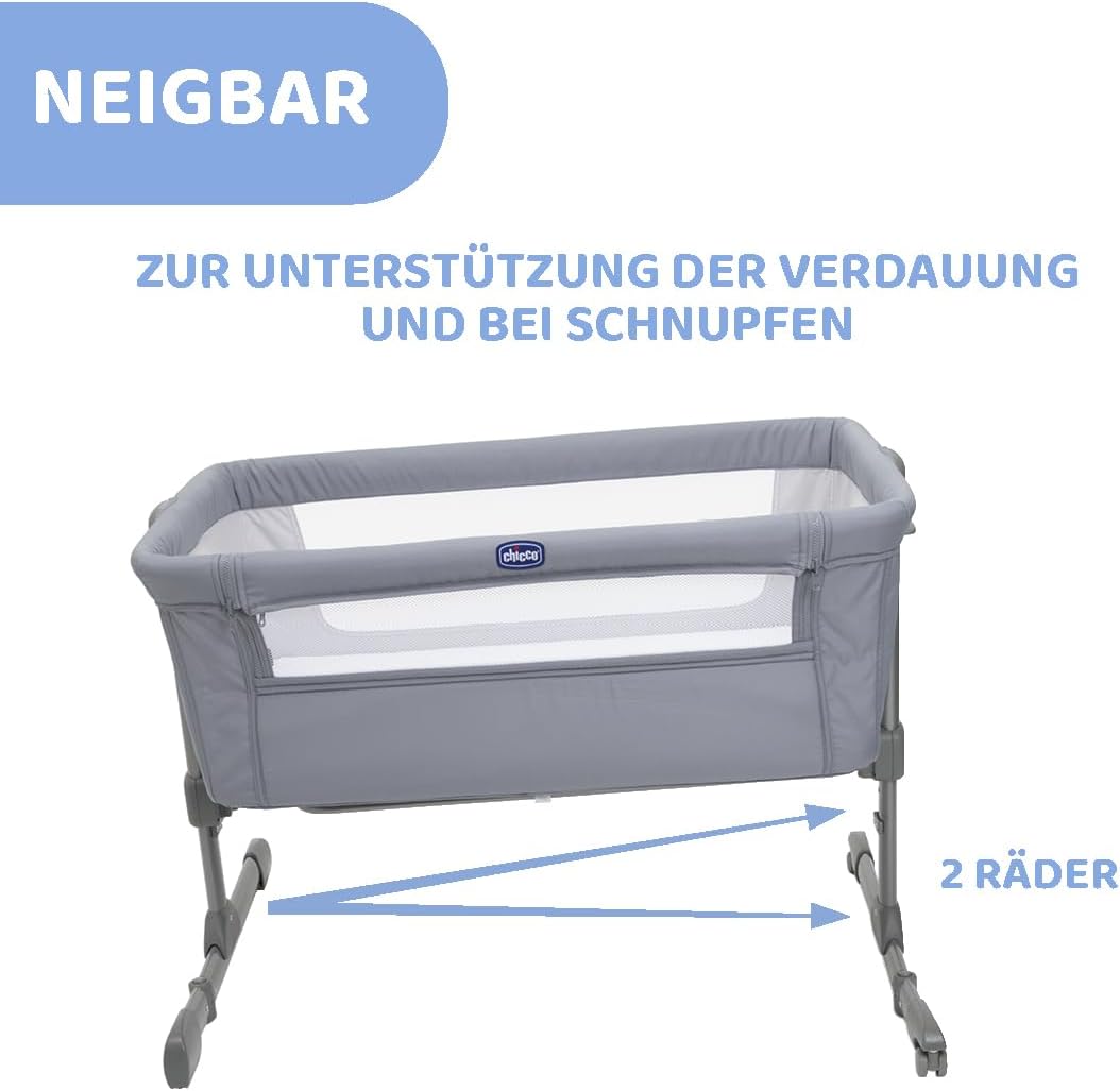 Chicco Next2Me Essential Lettino fianco letto per neonati, Sostenibile, Compatibile con diversi letti, Regolabile in altezza, Inclinabile, Buona circolazione dell'aria, Materasso e borsa inclusi, 0-6 mesi
