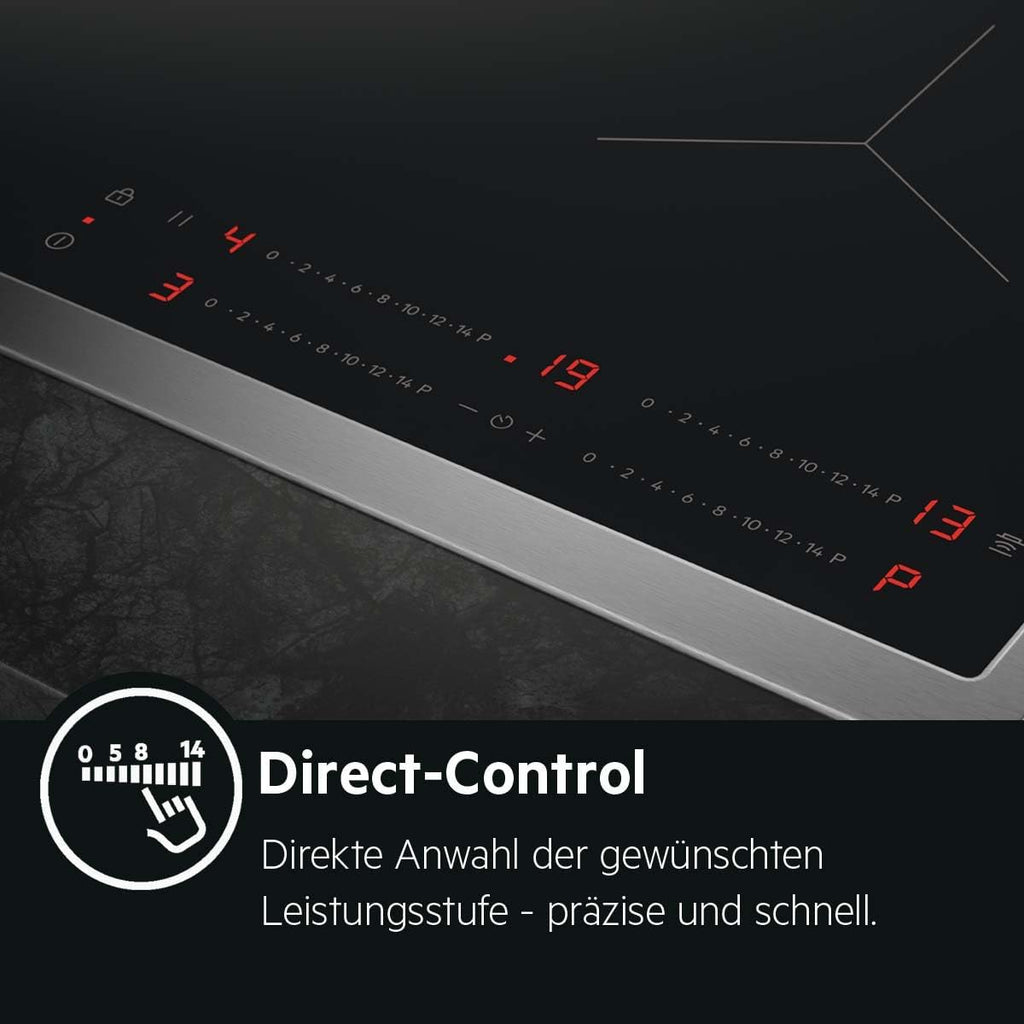 AEG Induktionskochfeld autark 60cm – 4 Flex-Kochzonen mit Powerfunktion für schnelleres Kochen – 14 Stufen – SuperFlat Rahmen – Timer – Touch-Bedienung – kompatibel mit Haubenautomatik – TO64IA0AXB