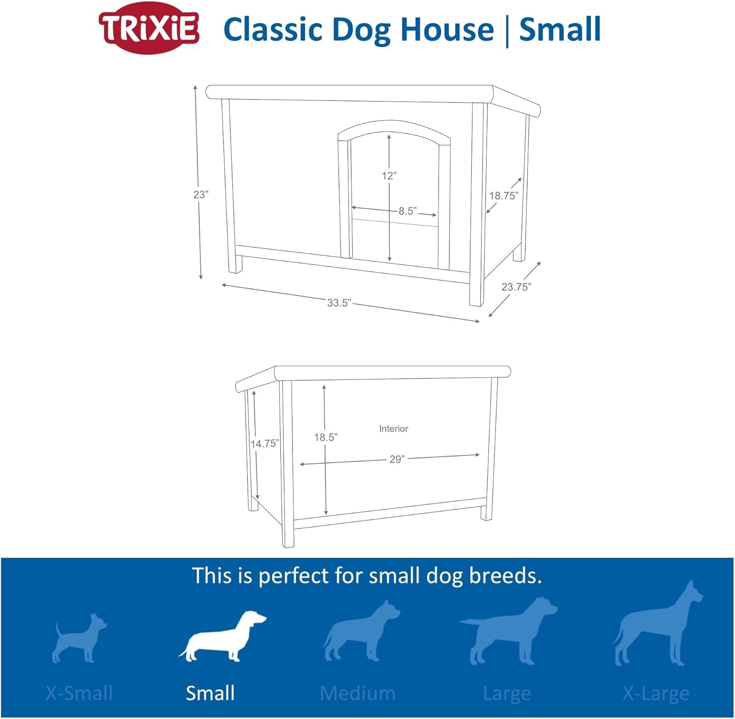 TRIXIE Cuccia per cani natura Classic tetto piatto, resistente alle intemperie e apribile, S–M: 85 × 58 × 60 cm, marrone - 39551