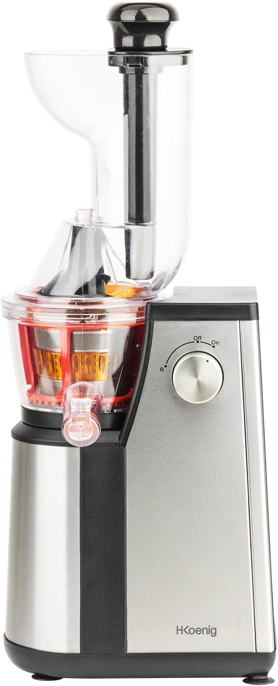 H.Koenig GSX22 Estrattore di succo / 1 L / 3 diversi filtri per sorbetto, succo denso, succo sottile / Contenitore per la polpa / Lavabile in lavastoviglie / Acciaio inossidabile /, Nero