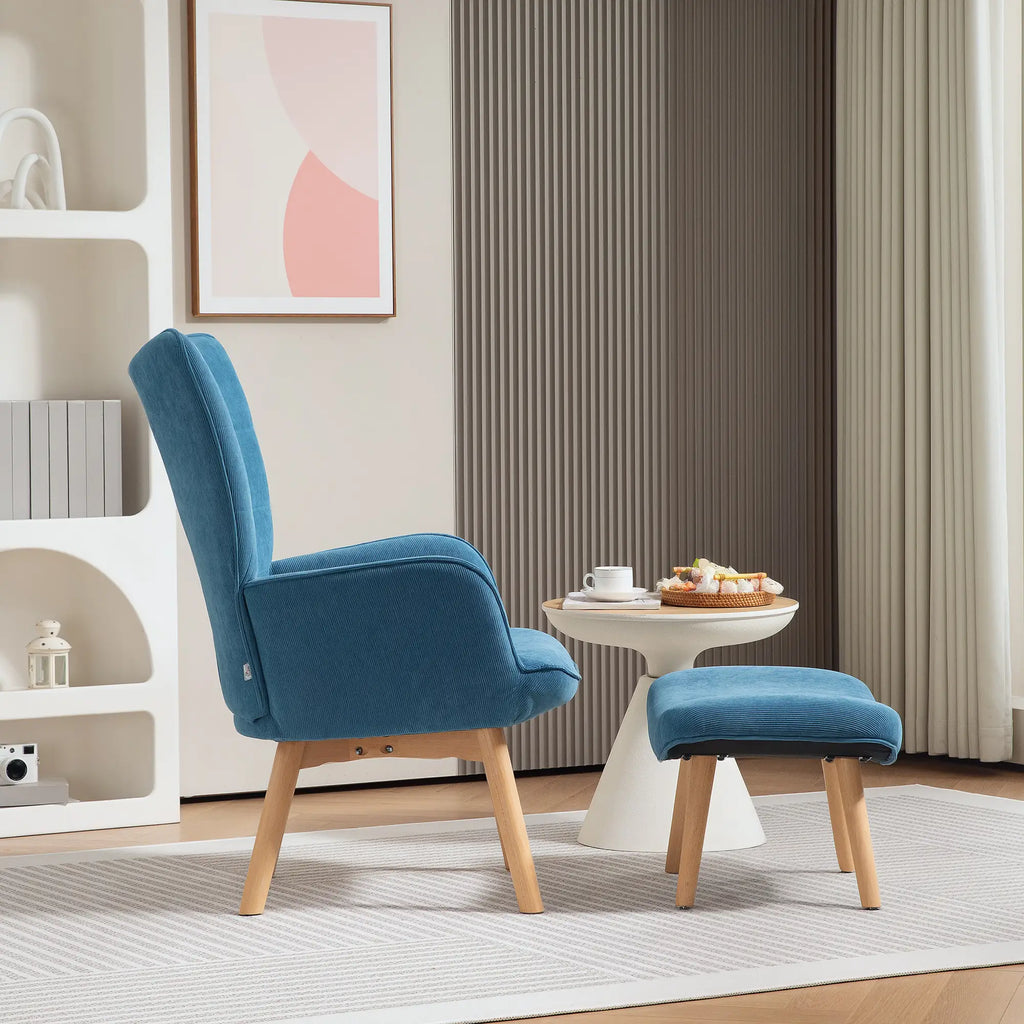 Poltrona relax HOMCOM con poggiapiedi design accattivante gambe in alto velluto a coste blu
