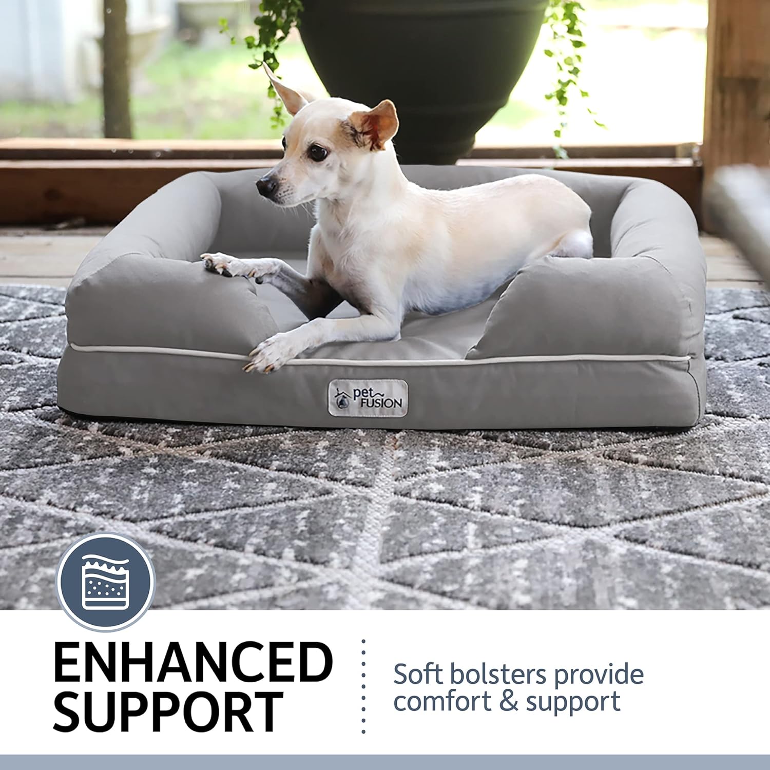 PetFusion Large per cani/gatti con memory foam solido di 10 cm, fodera impermeabile e cerniere YKK di alta qualità, miscela di cotone traspirante, rimovibile e facile da pulire, S