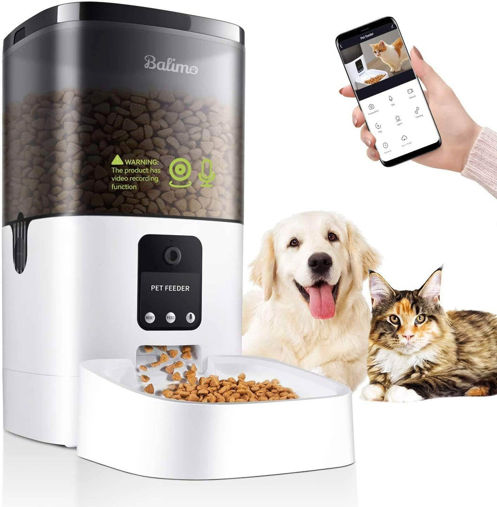 Balimo Futterautomat Katze mit HD 1080P Video, 2,4 G WLAN Katzenfutter Automat mit APP Steuerung und Nachtsicht, 4L futterspender Katze, Katzen Futterautomaten mit Edelstahlnapf, 8 Mahlzeiten pro Tag