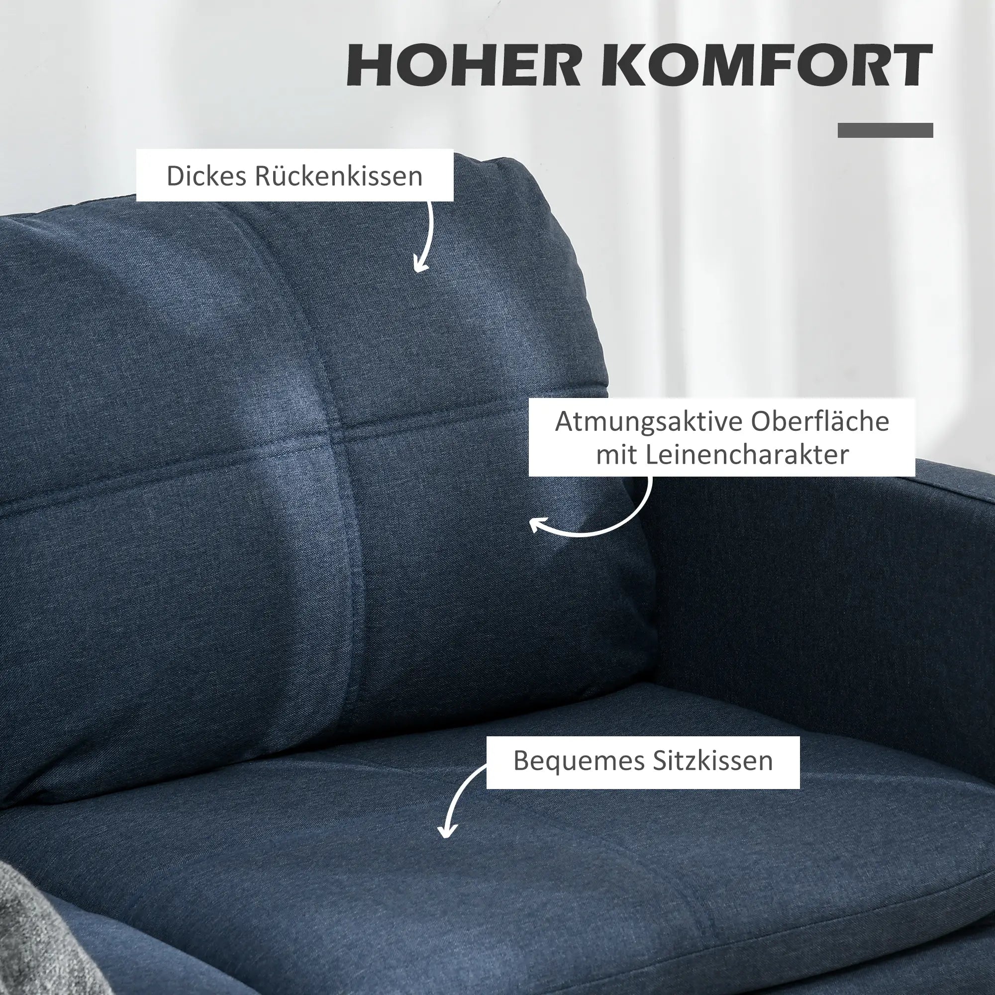 HOMCOM Divano a 2 Posti con Effetto Lino e Gambe in Acciaio, Blu Scuro