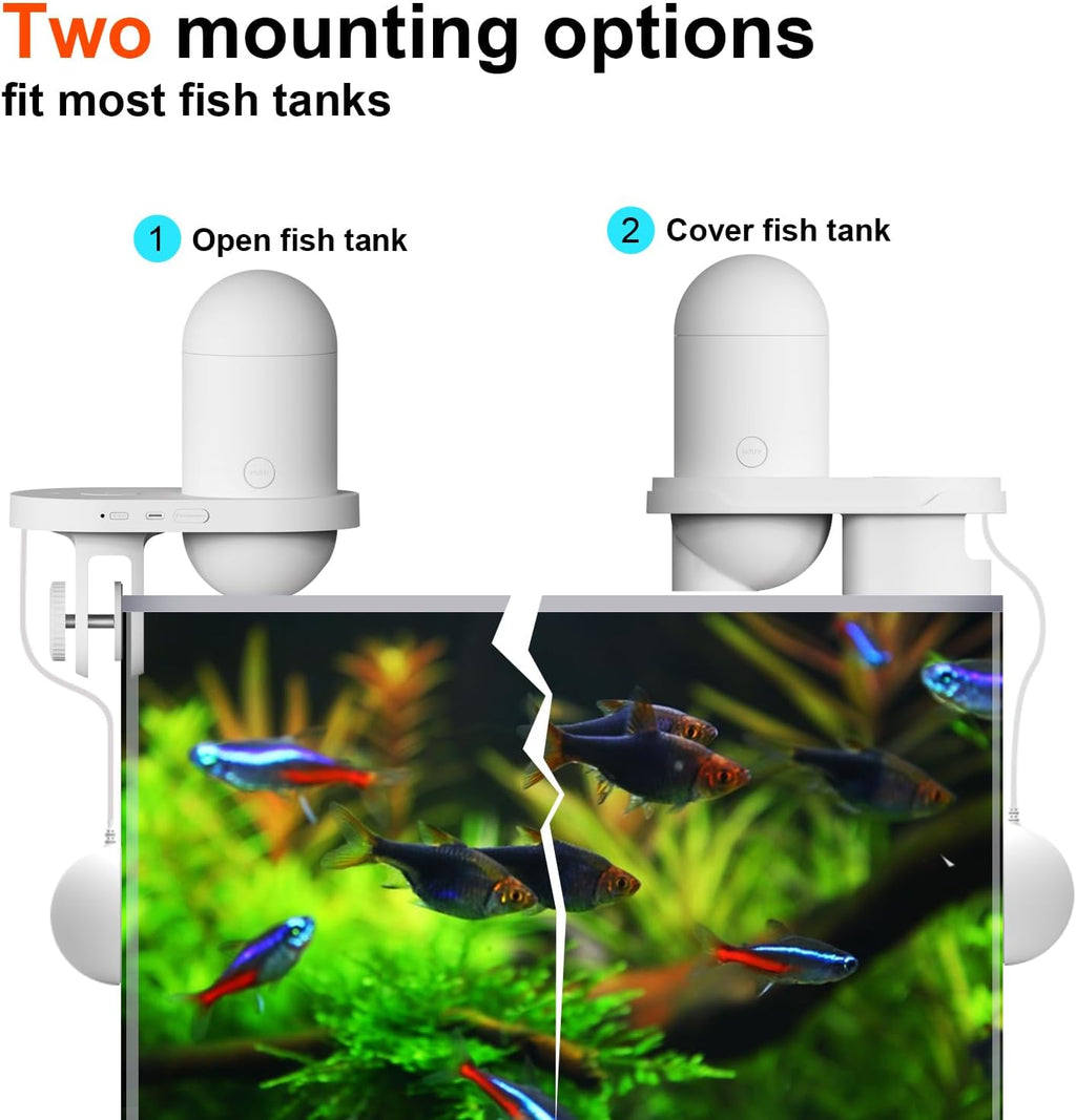 Dispenser Automatico di Cibo per Pesci da Acquario con Telecamera HD, Controllo tramite App (WiFi), Grande Capacità 230ml (25 giorni) per Casa e Vacanze