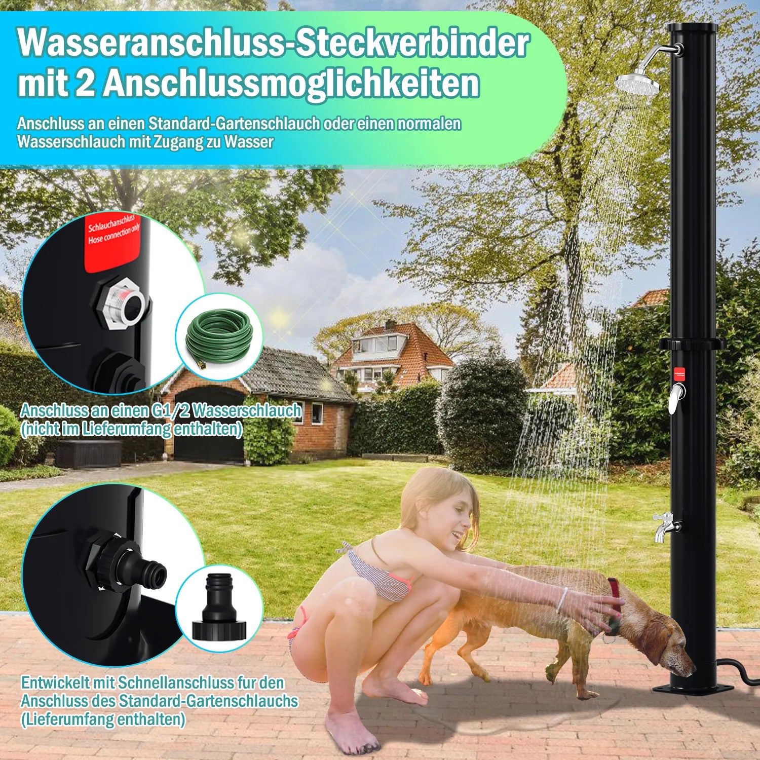 Sonnewelt Solardusche mit Duschkopf, Fudusche und Schutzabdeckung 20L
