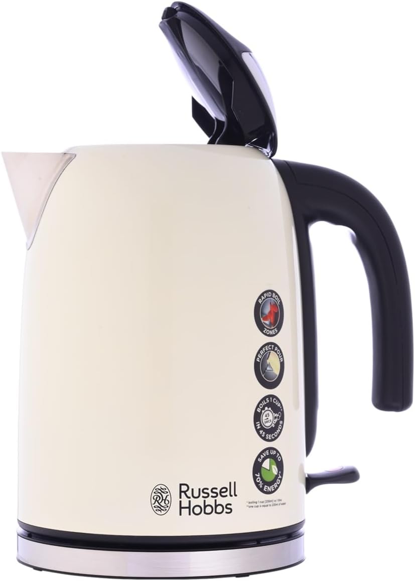 Russell Hobbs Frühstücksset Colours+ Creme: Kaffeemaschine 24033-56 [Digitaler Timer] + Wasserkocher 20415-70 [1,7l, 2400 W] + Toaster 26551-56 [für 2 Scheiben], Frühstücksserie