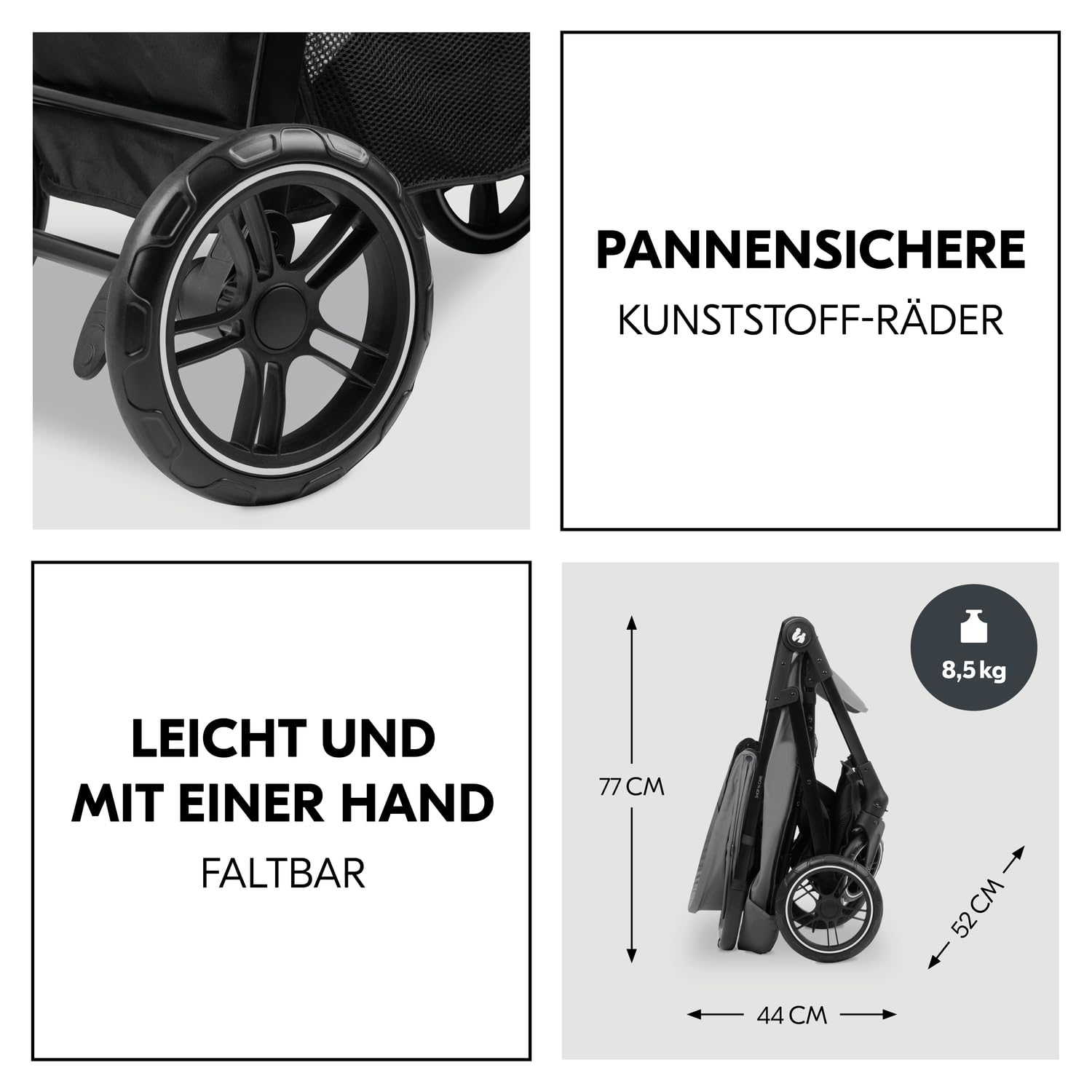 hauck Set Trio 3in1 Shop N Care con Passeggino, Navicella, Seggiolino Auto dalla nascita fino a 22 kg, Chiusura Compatta, Reclinabile, Portabicchieri & Vassoio, Protezione UV 50+ (Grey)