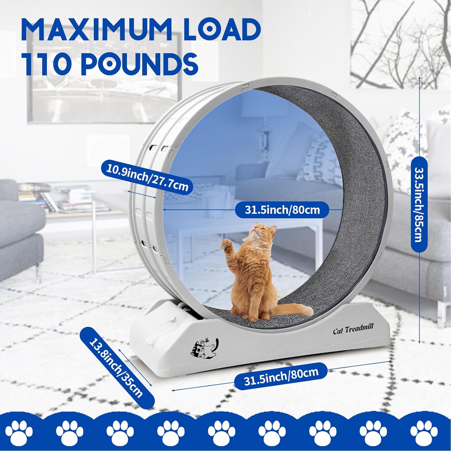 Tapis roulant per gatti, Tapis roulant per gatti da interno, Tapis roulant per gatti con moquette, Ruota da corsa per gatti per l'allenamento quotidiano e la perdita di peso, Ruota in plastica per gatti.