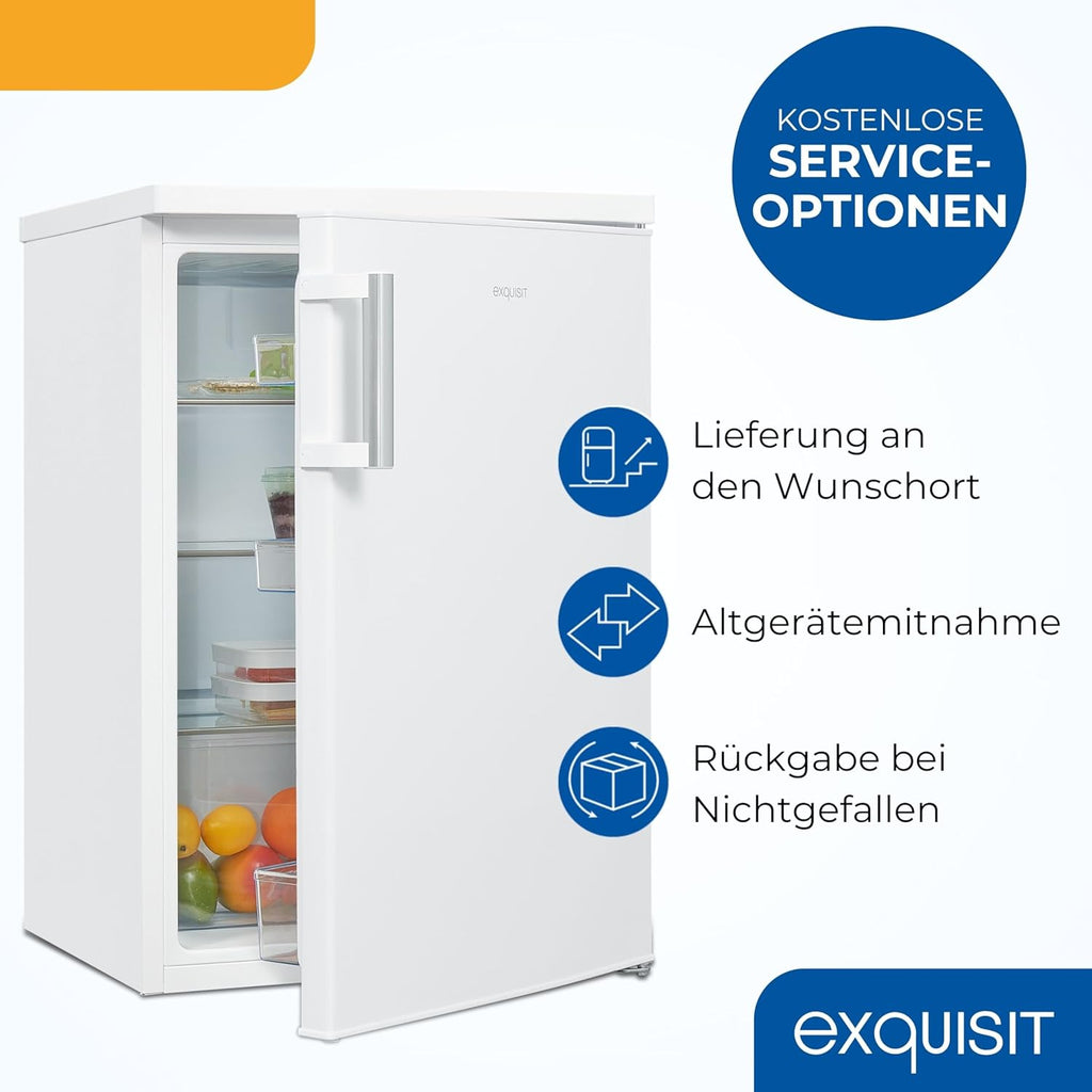 Exquisit Frigorifero senza scomparto congelatore, 133 litri, frigorifero a tutta capacità a libera installazione, cerniera porta reversibile, KS516-V-H-010D bianco