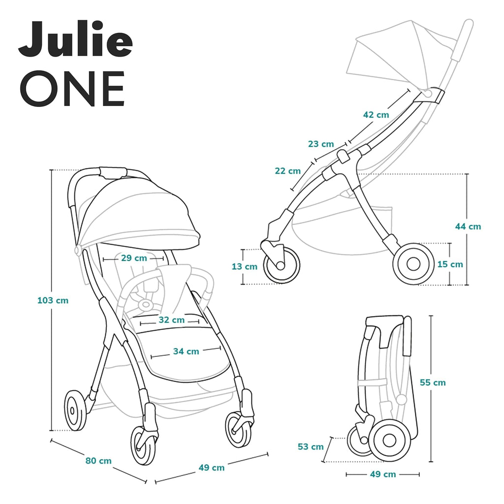 LIONELO Julie One Passeggino da 0 a 22 kg, schienale e poggiagambe regolabili, zanzariera, coprigambe, portabicchieri e borsa da trasporto, pieghevole